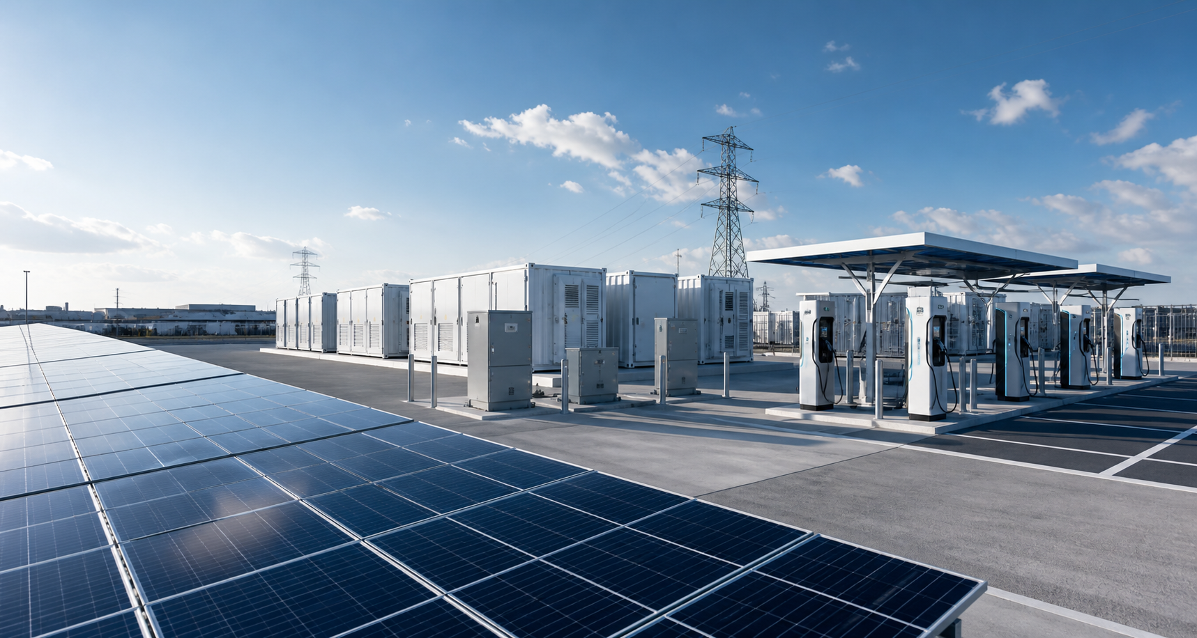Modern solar, BESS, and EV charging infrastructure site